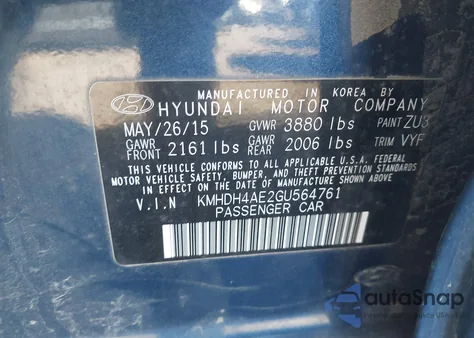 2016 Hyundai Elantra Value Edition из США, поврежденный, VIN KMHDH4AE2GU564761